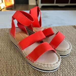 Dolce Vita Lury Coral Orange Espadrille Wedge Sandals Women's Size 6.5‎